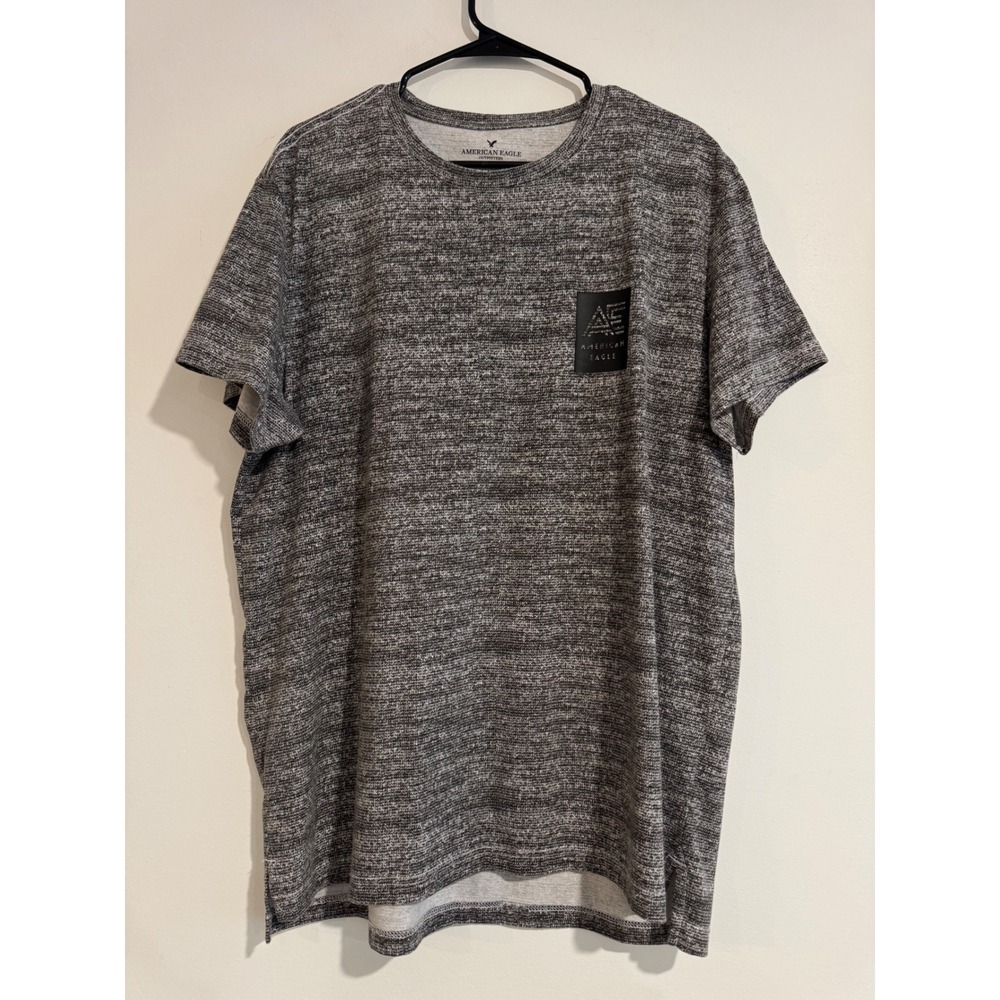 American Eagle Space Dye Knit Tee Mens XL Grey Black Logo Patch shirt